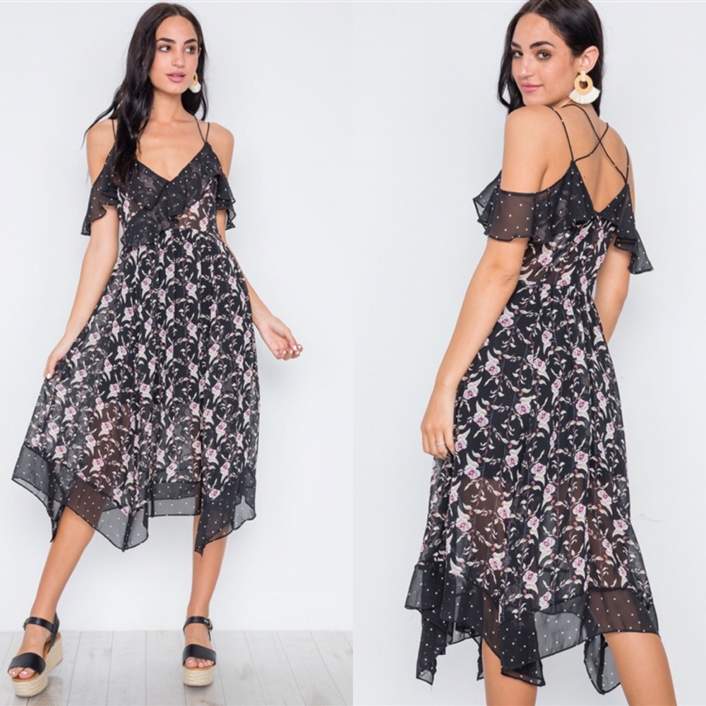 Floral and Polka Dot Boho Midi Dress - Picture 2 of 8